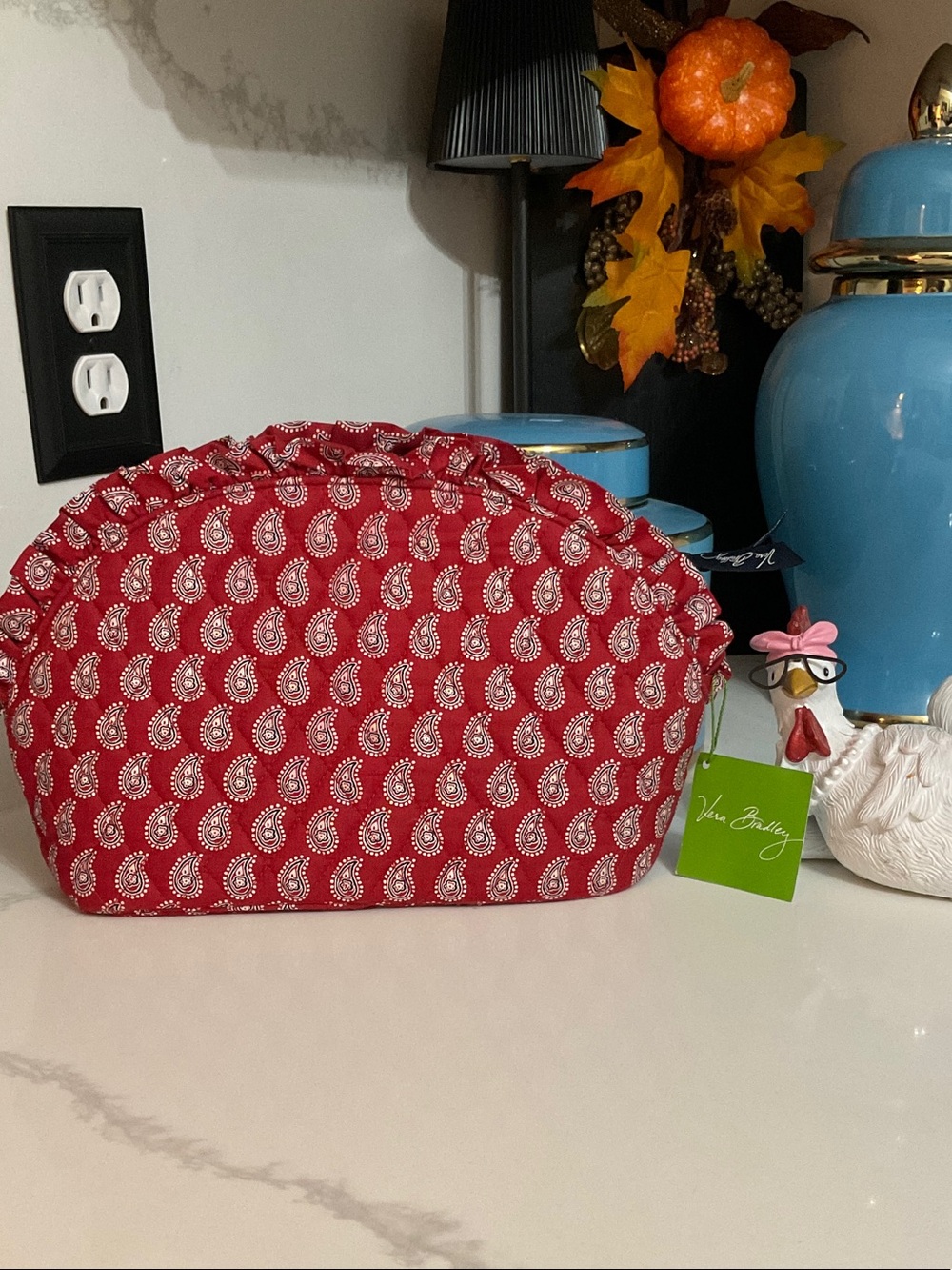 Vera Bradley Red Bandana Paisley Print Large Cosmetic - New (Retired)